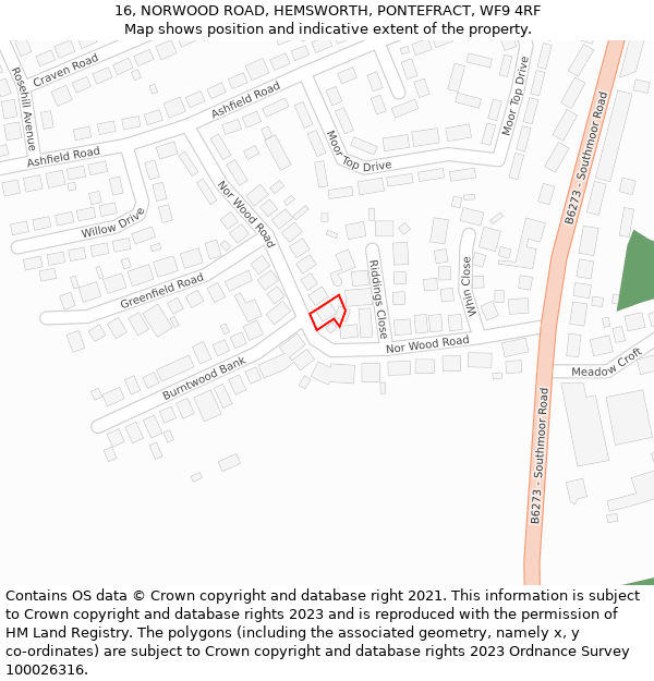 16, NORWOOD ROAD, HEMSWORTH, PONTEFRACT, WF9 4RF: Location map and indicative extent of plot