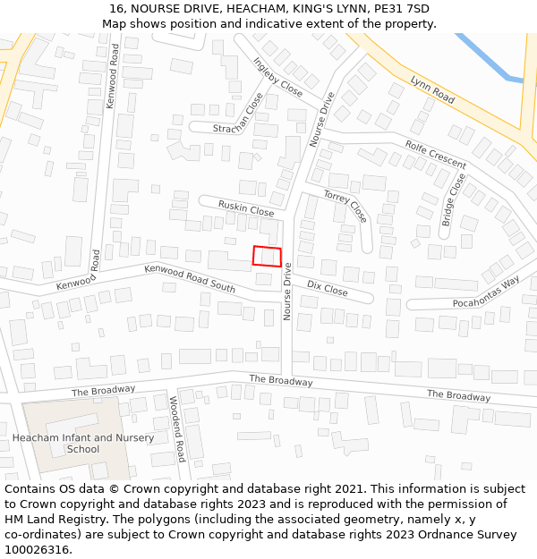 16, NOURSE DRIVE, HEACHAM, KING'S LYNN, PE31 7SD: Location map and indicative extent of plot