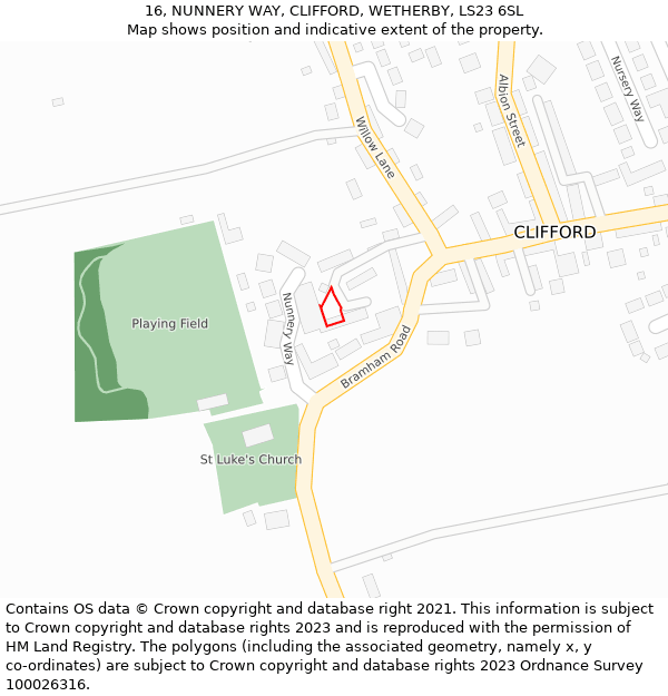 16, NUNNERY WAY, CLIFFORD, WETHERBY, LS23 6SL: Location map and indicative extent of plot