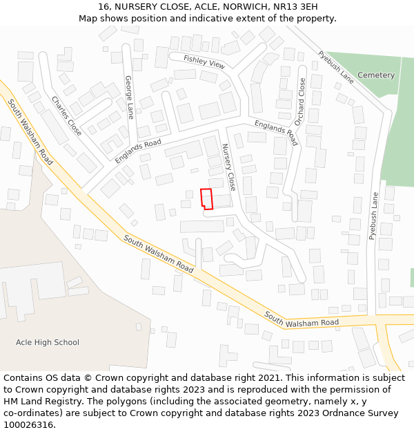 16, NURSERY CLOSE, ACLE, NORWICH, NR13 3EH: Location map and indicative extent of plot