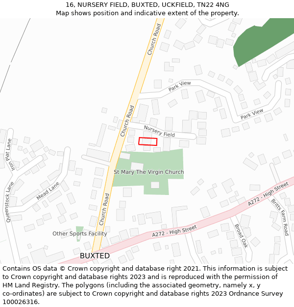 16, NURSERY FIELD, BUXTED, UCKFIELD, TN22 4NG: Location map and indicative extent of plot