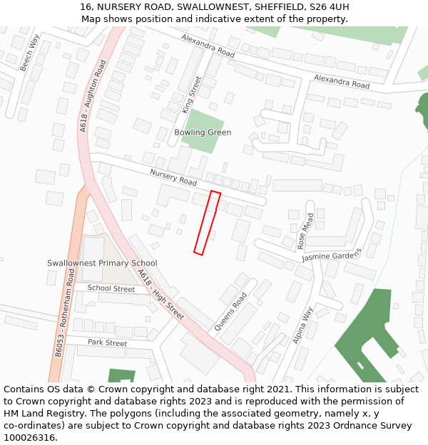 16, NURSERY ROAD, SWALLOWNEST, SHEFFIELD, S26 4UH: Location map and indicative extent of plot