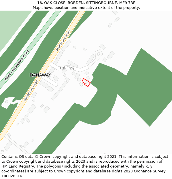 16, OAK CLOSE, BORDEN, SITTINGBOURNE, ME9 7BF: Location map and indicative extent of plot