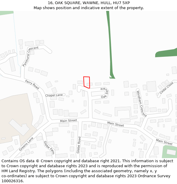 16, OAK SQUARE, WAWNE, HULL, HU7 5XP: Location map and indicative extent of plot