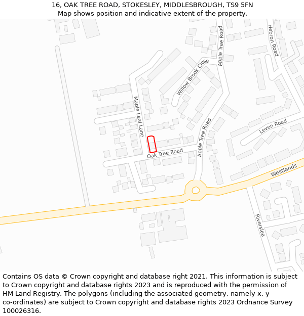 16, OAK TREE ROAD, STOKESLEY, MIDDLESBROUGH, TS9 5FN: Location map and indicative extent of plot