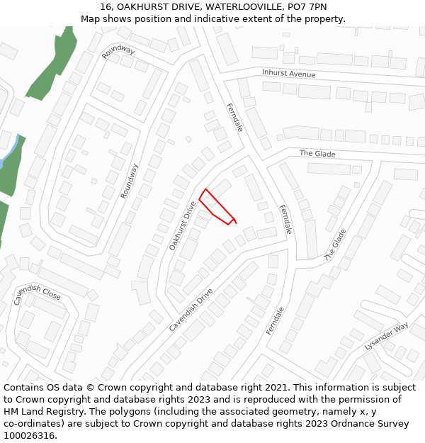 16, OAKHURST DRIVE, WATERLOOVILLE, PO7 7PN: Location map and indicative extent of plot