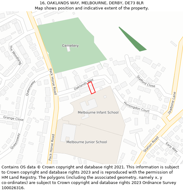 16, OAKLANDS WAY, MELBOURNE, DERBY, DE73 8LR: Location map and indicative extent of plot