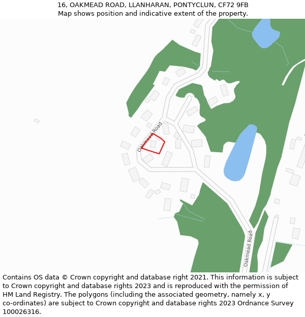 16, OAKMEAD ROAD, LLANHARAN, PONTYCLUN, CF72 9FB: Location map and indicative extent of plot