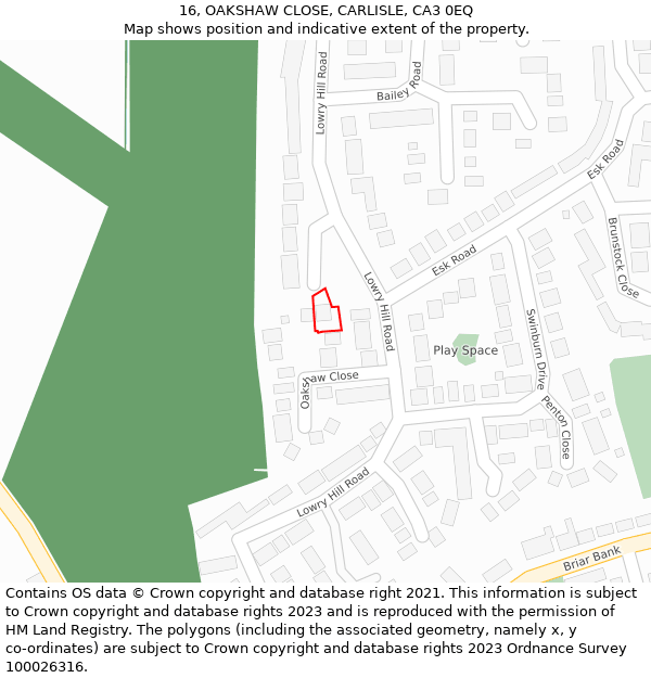 16, OAKSHAW CLOSE, CARLISLE, CA3 0EQ: Location map and indicative extent of plot