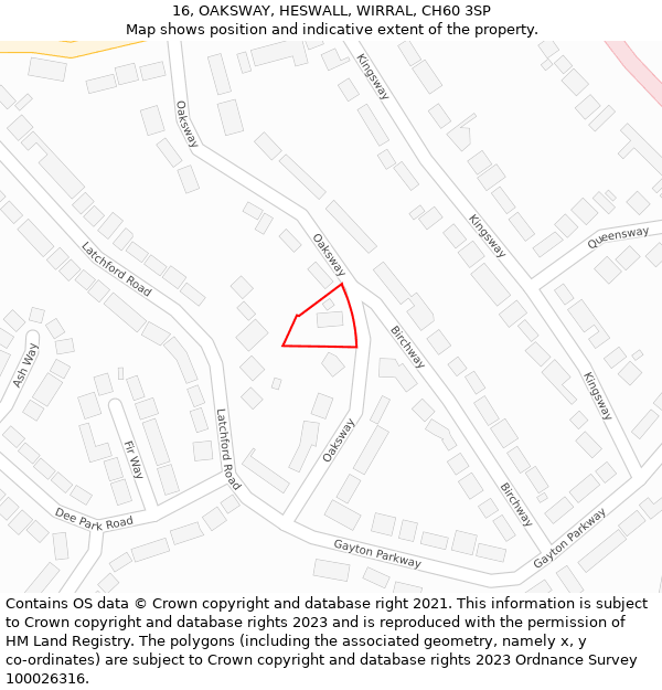 16, OAKSWAY, HESWALL, WIRRAL, CH60 3SP: Location map and indicative extent of plot