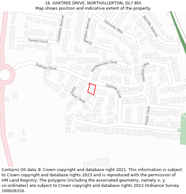 16, OAKTREE DRIVE, NORTHALLERTON, DL7 8FA: Location map and indicative extent of plot