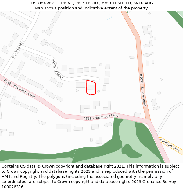 16, OAKWOOD DRIVE, PRESTBURY, MACCLESFIELD, SK10 4HG: Location map and indicative extent of plot