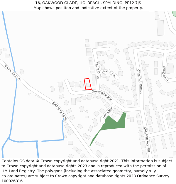 16, OAKWOOD GLADE, HOLBEACH, SPALDING, PE12 7JS: Location map and indicative extent of plot