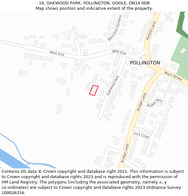16, OAKWOOD PARK, POLLINGTON, GOOLE, DN14 0DB: Location map and indicative extent of plot