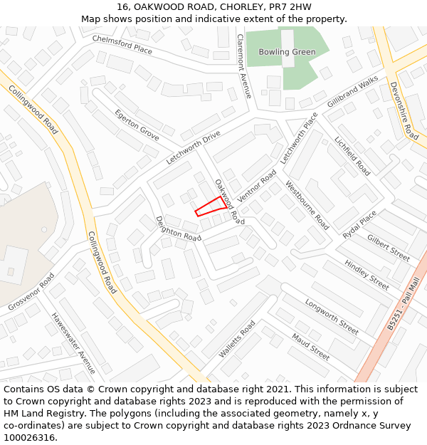 16, OAKWOOD ROAD, CHORLEY, PR7 2HW: Location map and indicative extent of plot