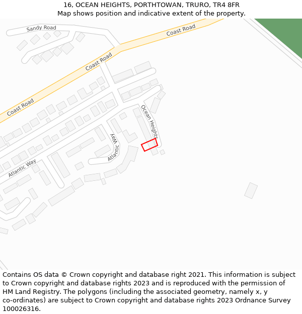 16, OCEAN HEIGHTS, PORTHTOWAN, TRURO, TR4 8FR: Location map and indicative extent of plot