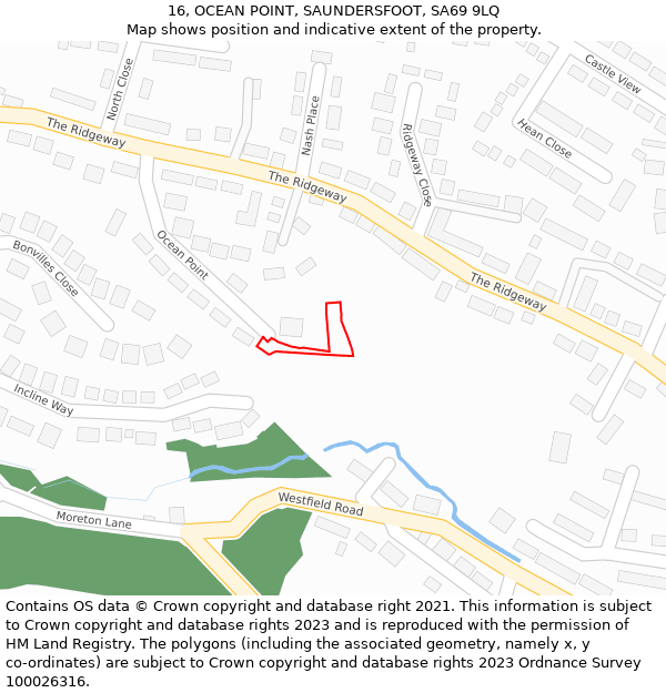 16, OCEAN POINT, SAUNDERSFOOT, SA69 9LQ: Location map and indicative extent of plot