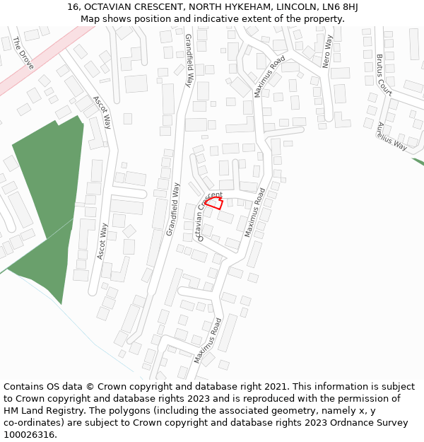 16, OCTAVIAN CRESCENT, NORTH HYKEHAM, LINCOLN, LN6 8HJ: Location map and indicative extent of plot