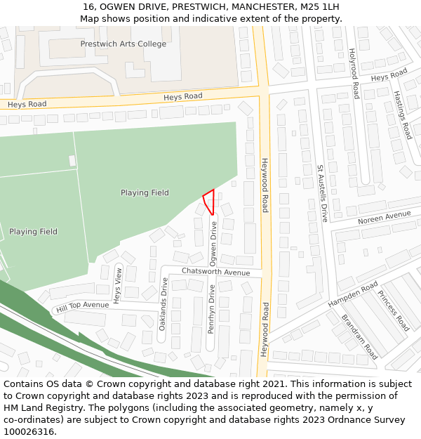 16, OGWEN DRIVE, PRESTWICH, MANCHESTER, M25 1LH: Location map and indicative extent of plot