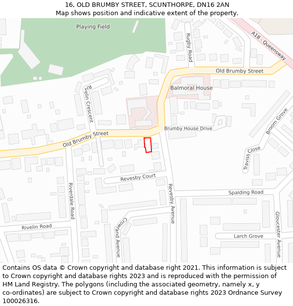 16, OLD BRUMBY STREET, SCUNTHORPE, DN16 2AN: Location map and indicative extent of plot