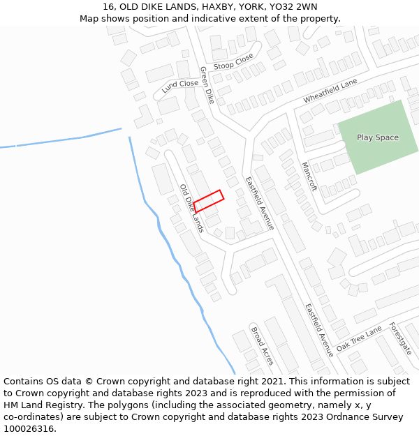 16, OLD DIKE LANDS, HAXBY, YORK, YO32 2WN: Location map and indicative extent of plot