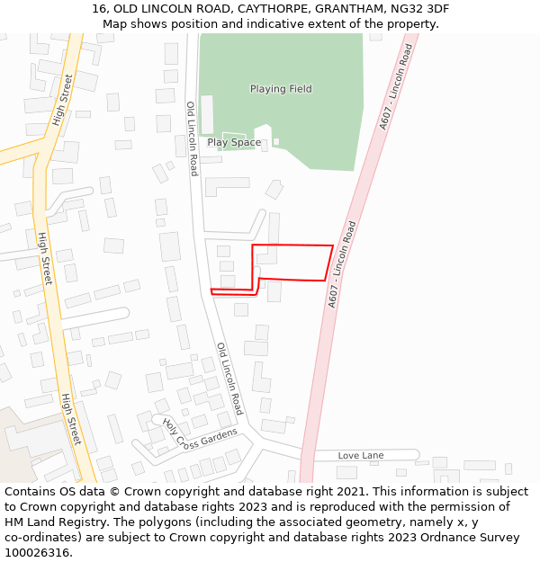 16, OLD LINCOLN ROAD, CAYTHORPE, GRANTHAM, NG32 3DF: Location map and indicative extent of plot