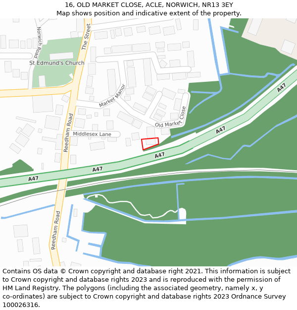 16, OLD MARKET CLOSE, ACLE, NORWICH, NR13 3EY: Location map and indicative extent of plot