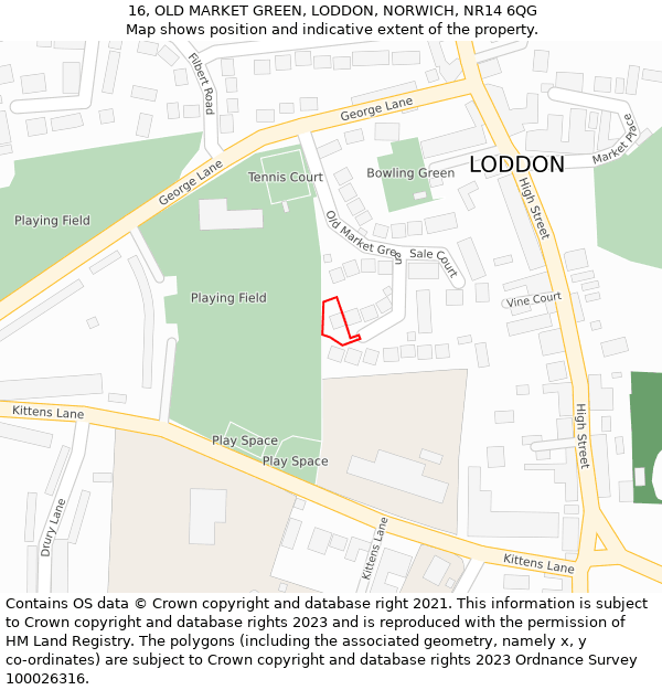 16, OLD MARKET GREEN, LODDON, NORWICH, NR14 6QG: Location map and indicative extent of plot