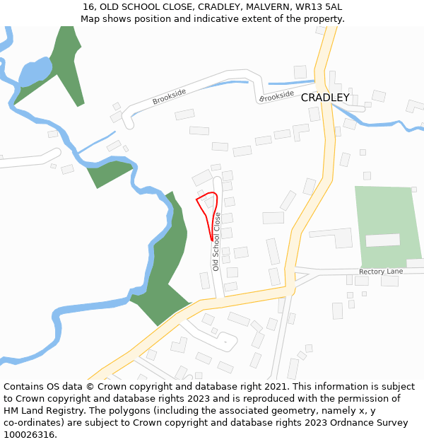 16, OLD SCHOOL CLOSE, CRADLEY, MALVERN, WR13 5AL: Location map and indicative extent of plot