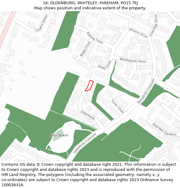 16, OLDENBURG, WHITELEY, FAREHAM, PO15 7EJ: Location map and indicative extent of plot