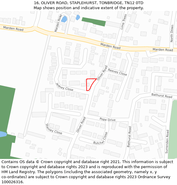 16, OLIVER ROAD, STAPLEHURST, TONBRIDGE, TN12 0TD: Location map and indicative extent of plot