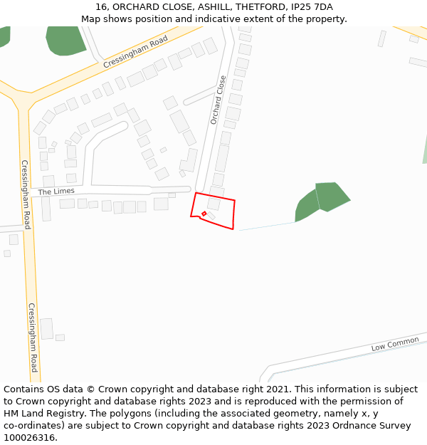 16, ORCHARD CLOSE, ASHILL, THETFORD, IP25 7DA: Location map and indicative extent of plot