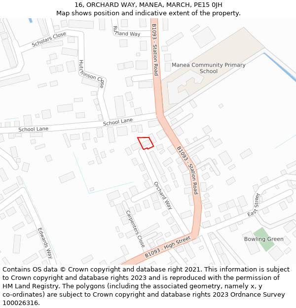 16, ORCHARD WAY, MANEA, MARCH, PE15 0JH: Location map and indicative extent of plot