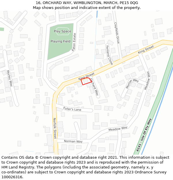 16, ORCHARD WAY, WIMBLINGTON, MARCH, PE15 0QG: Location map and indicative extent of plot