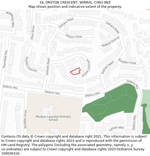 16, ORSTON CRESCENT, WIRRAL, CH63 9NZ: Location map and indicative extent of plot