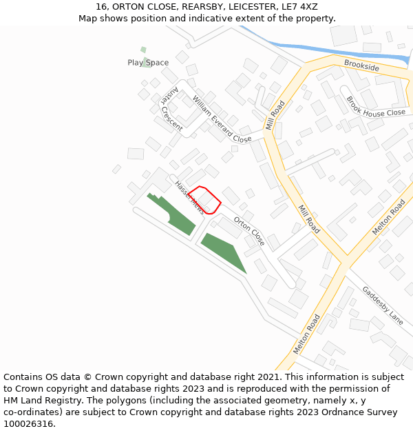 16, ORTON CLOSE, REARSBY, LEICESTER, LE7 4XZ: Location map and indicative extent of plot