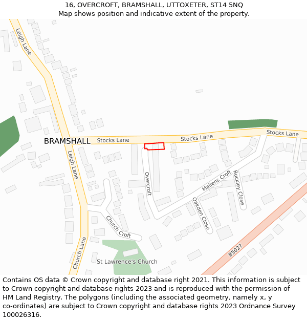 16, OVERCROFT, BRAMSHALL, UTTOXETER, ST14 5NQ: Location map and indicative extent of plot