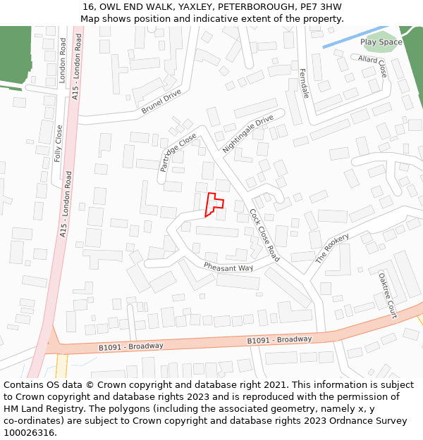 16, OWL END WALK, YAXLEY, PETERBOROUGH, PE7 3HW: Location map and indicative extent of plot