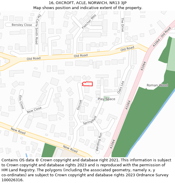 16, OXCROFT, ACLE, NORWICH, NR13 3JP: Location map and indicative extent of plot