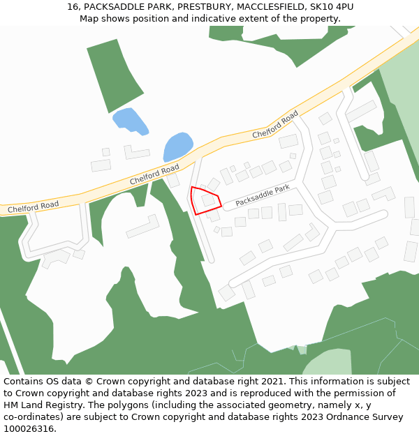 16, PACKSADDLE PARK, PRESTBURY, MACCLESFIELD, SK10 4PU: Location map and indicative extent of plot