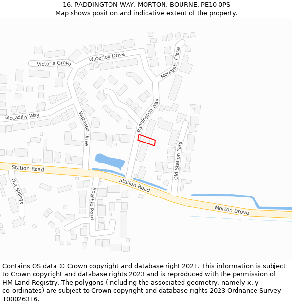 16, PADDINGTON WAY, MORTON, BOURNE, PE10 0PS: Location map and indicative extent of plot