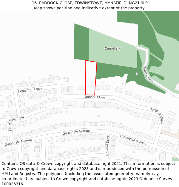 16, PADDOCK CLOSE, EDWINSTOWE, MANSFIELD, NG21 9LP: Location map and indicative extent of plot