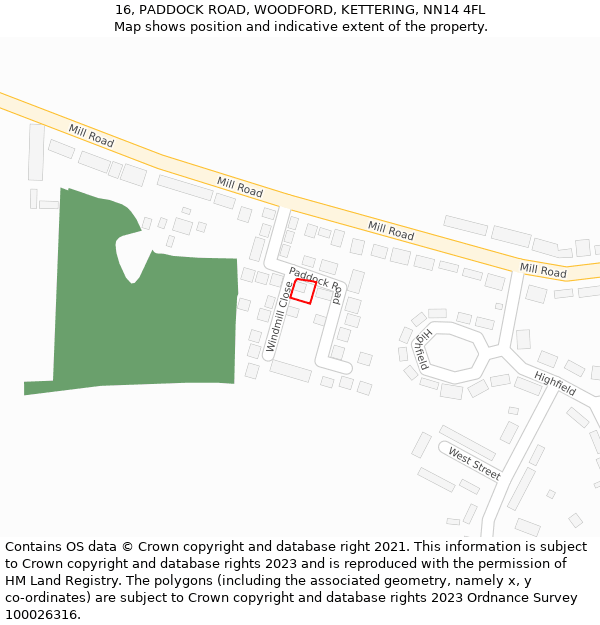 16, PADDOCK ROAD, WOODFORD, KETTERING, NN14 4FL: Location map and indicative extent of plot
