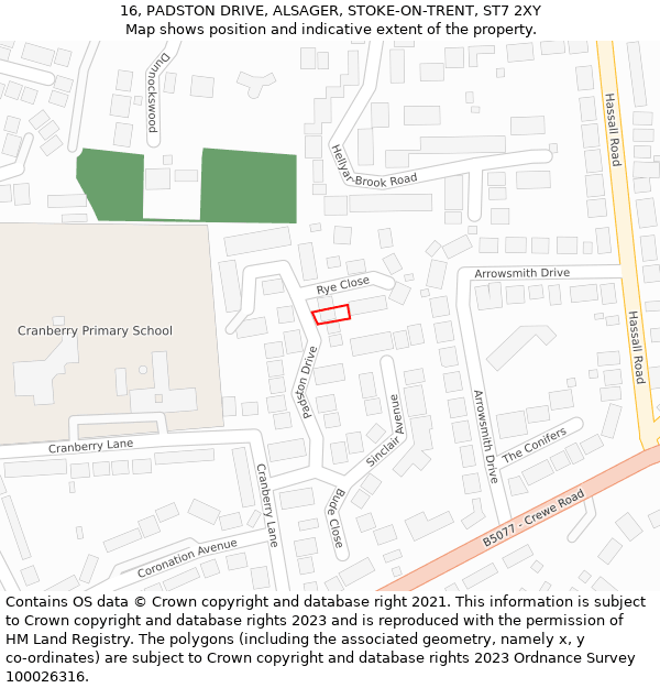 16, PADSTON DRIVE, ALSAGER, STOKE-ON-TRENT, ST7 2XY: Location map and indicative extent of plot