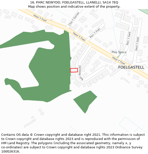 16, PARC NEWYDD, FOELGASTELL, LLANELLI, SA14 7EQ: Location map and indicative extent of plot