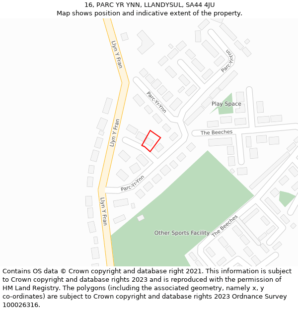 16, PARC YR YNN, LLANDYSUL, SA44 4JU: Location map and indicative extent of plot