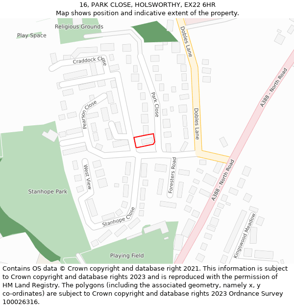 16, PARK CLOSE, HOLSWORTHY, EX22 6HR: Location map and indicative extent of plot