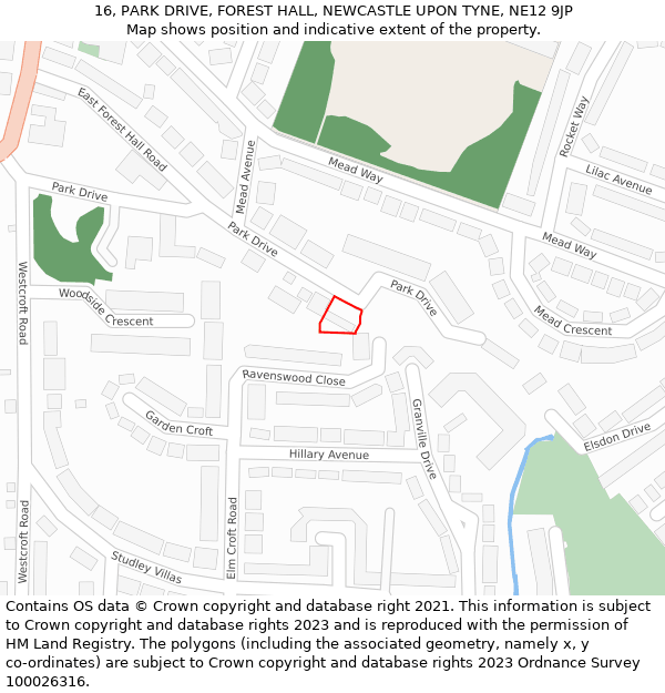 16, PARK DRIVE, FOREST HALL, NEWCASTLE UPON TYNE, NE12 9JP: Location map and indicative extent of plot