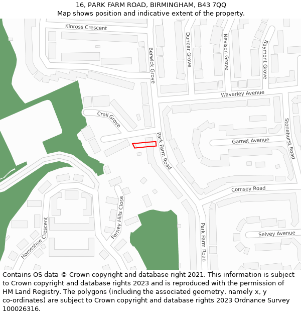 16, PARK FARM ROAD, BIRMINGHAM, B43 7QQ: Location map and indicative extent of plot