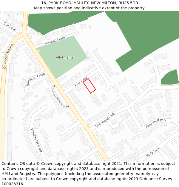 16, PARK ROAD, ASHLEY, NEW MILTON, BH25 5DR: Location map and indicative extent of plot
